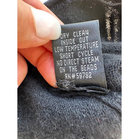 VTG 90's Black Lambs wool Cropped Bolero Sweater Gold Embellished Sequins Party - Picture 9 of 9